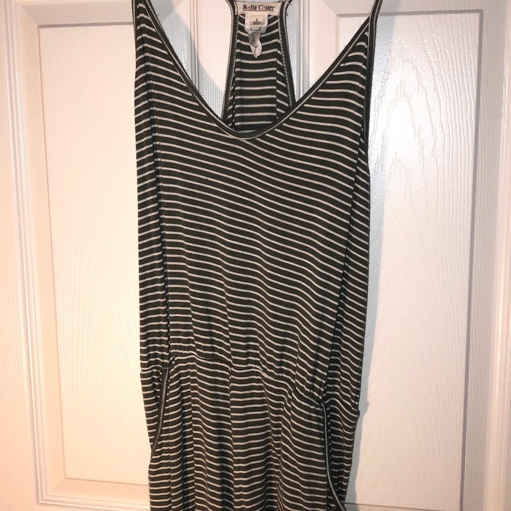 green & white striped romper